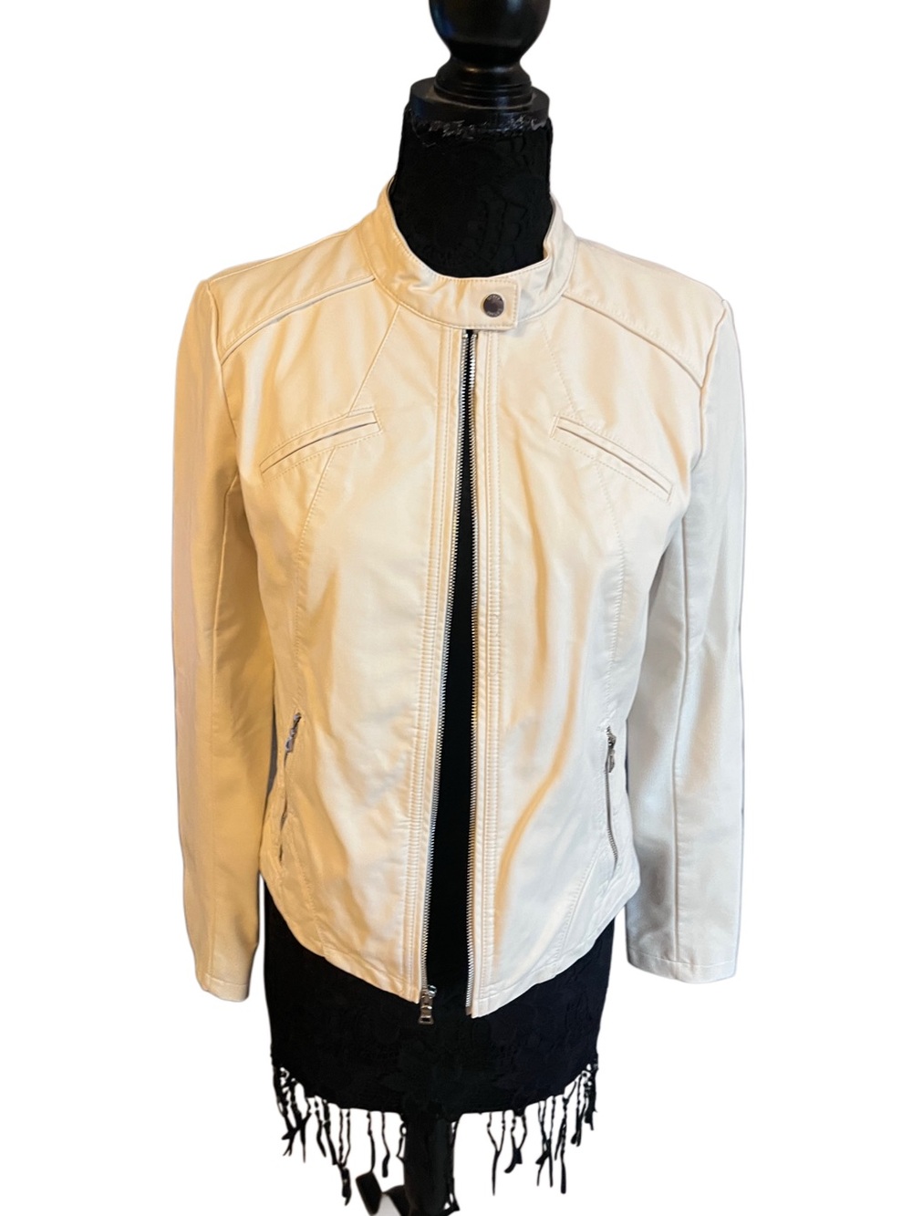 guess bands collar faux leather Moto Jacket
